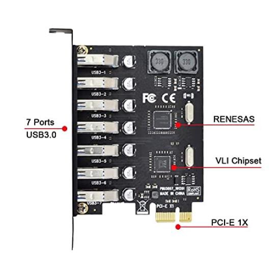 Cablecc 7 Port to HUB PCI Express Expansion Card Adapter 5Gbps for Motherboard PCI-E USB3.0
