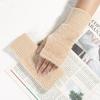 1 Pair Winter Ladies Gloves Half-finger Thick Plush Knitted Stretchy Touchscreen Wrist Protection Keep Warm Office Typing Student Writing Gloves