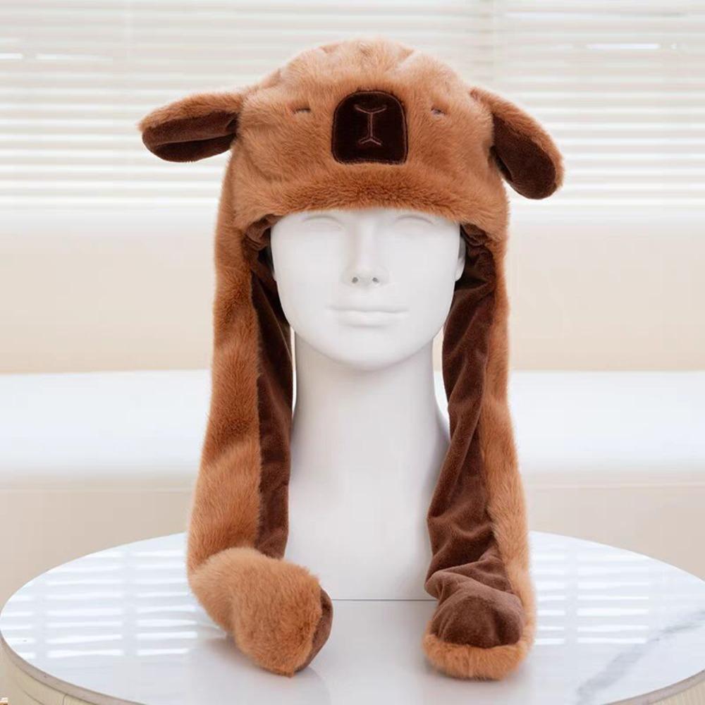 Capybara Ear Moving Hat Plush Plush Hat Toys Cartoon Jumping Up Cap  Party