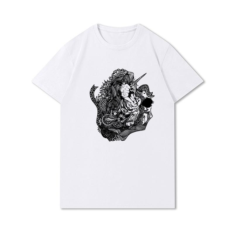 S-3XL 100 Fantasie Harajuku Grafica Estiva Bianca Magliette Donna Stampate Casual Maniche Corte Top Girocollo
