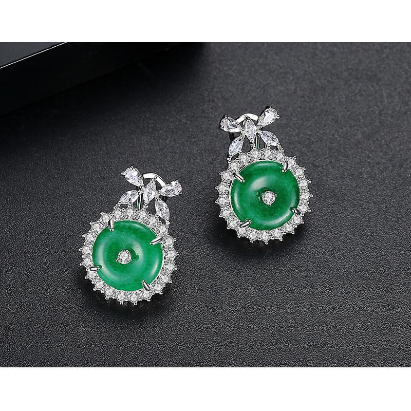 WWJ Exclusive Design Green Clear Zirconia Jewelry Round Stud Earrings