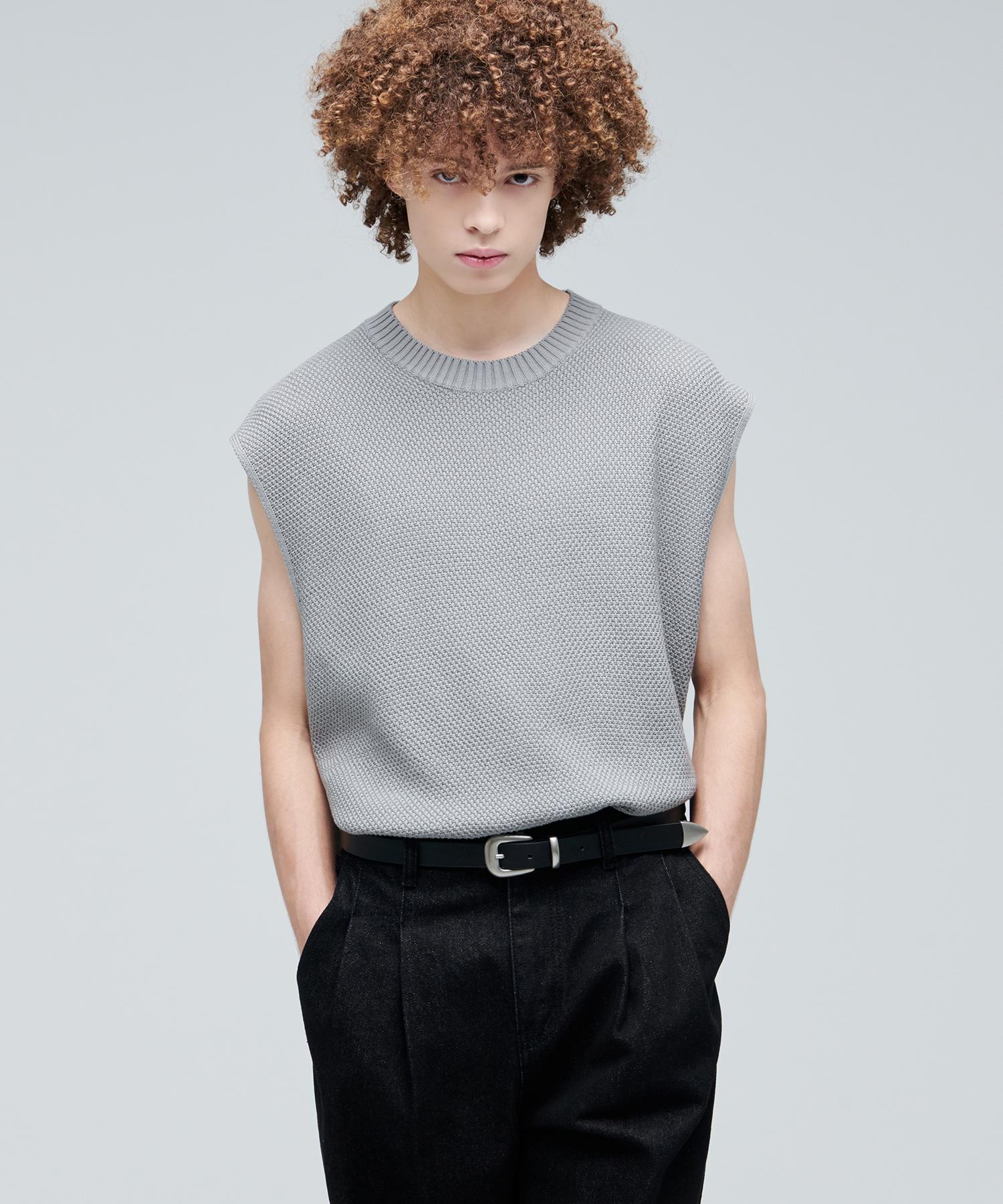 Musinsa Standard Textured Crew Neck Knit Vest [Light Grey] Light Grey/Xl