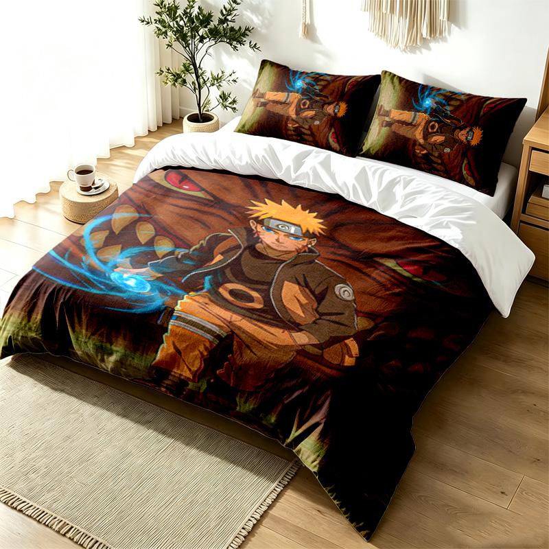 Naruto 3pc Duvet Cover Set Simple Modern Bedding Set Wrinkle Resistant Soft Fabric All Season Use a perfect gift