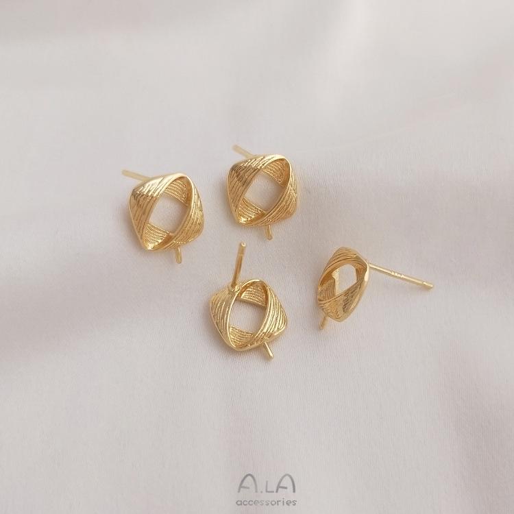 14K Gold-filled Brushed Square Stud Earrings with 925 Silver Pins for DIY Pearl Setting.