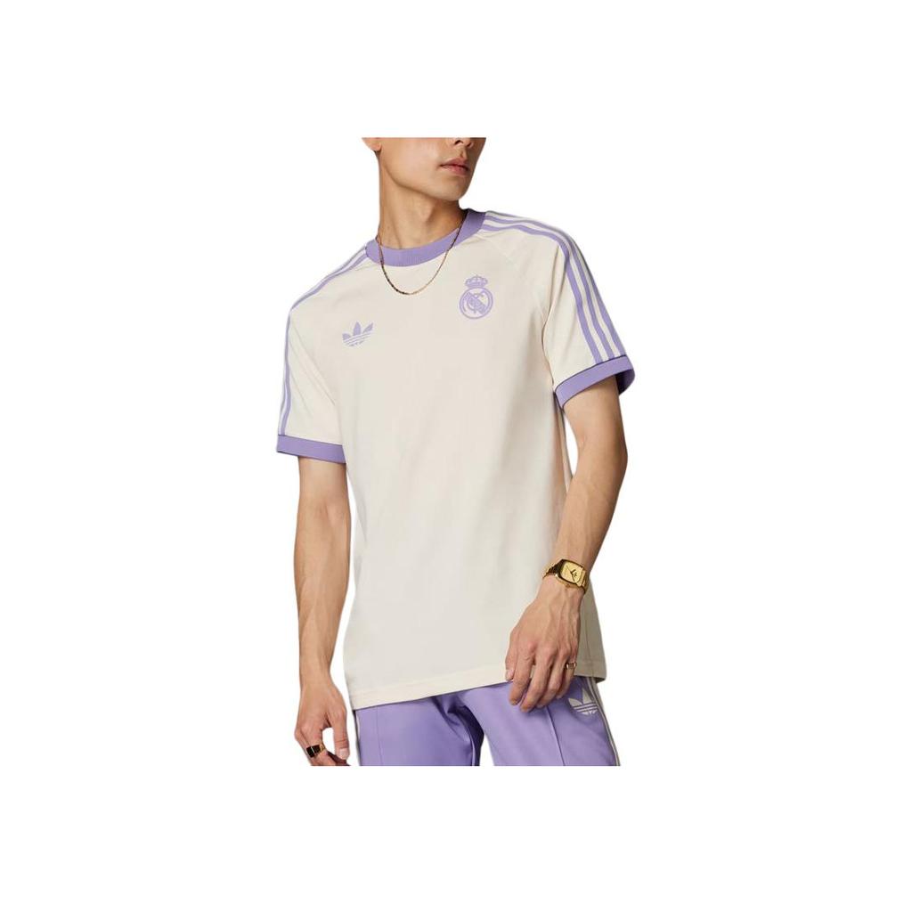 adidas Originals Logo Striped Round Neck Slim Fit Short Sleeve Raglan American Vintage T-Shirt Men Tops Purple IY0057