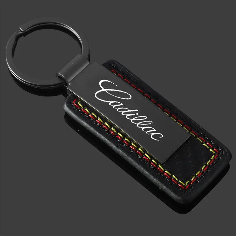 For Cadillac ATS BLS CT4 CT5 CTS ESCALADE SRX STS XT4 XT5 XT6 XTS Leather Car Logo Keychain Alloy Key Rings Chains Pendant