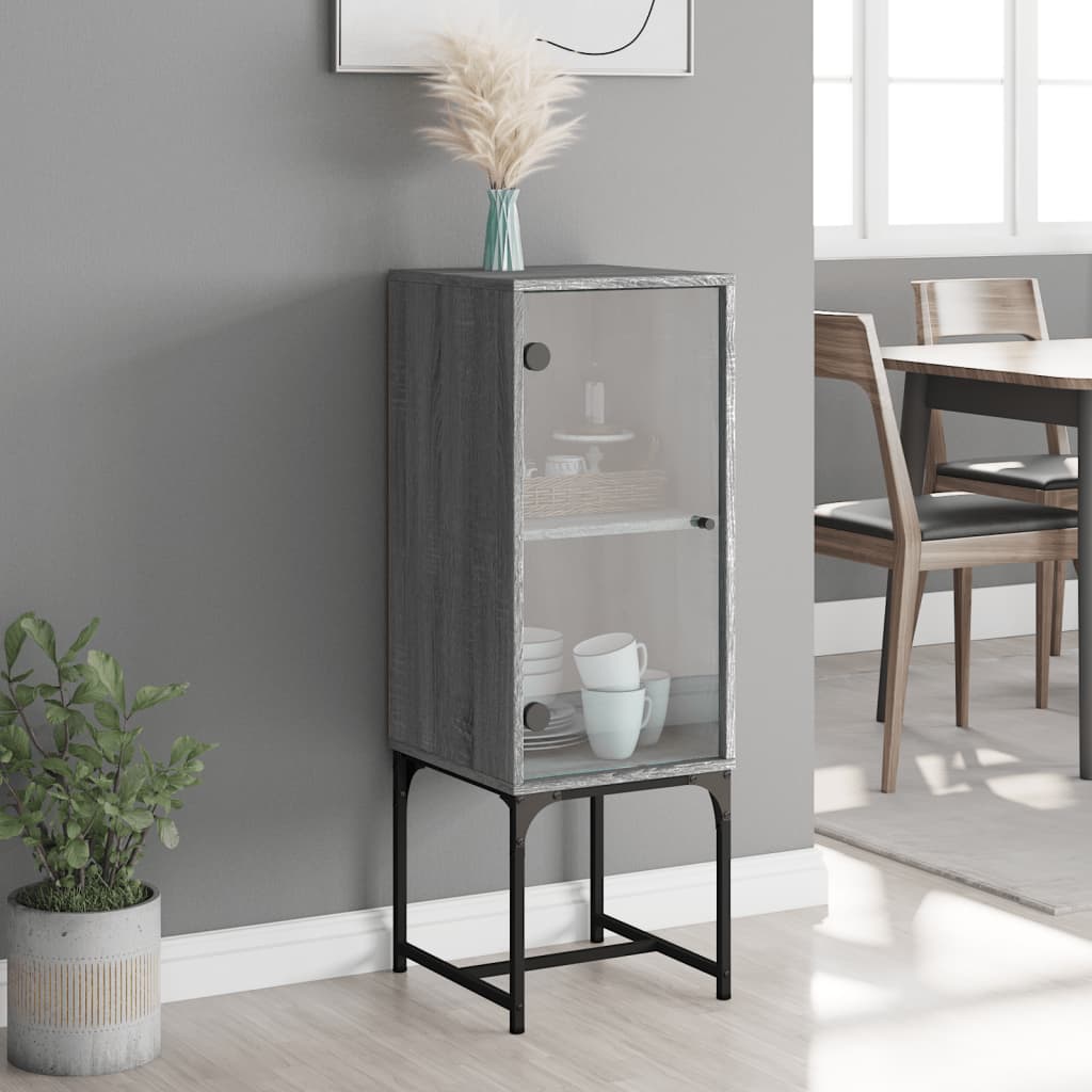 Side Cabinet with Glass Door Grey Sonoma 35x37x100 Cm