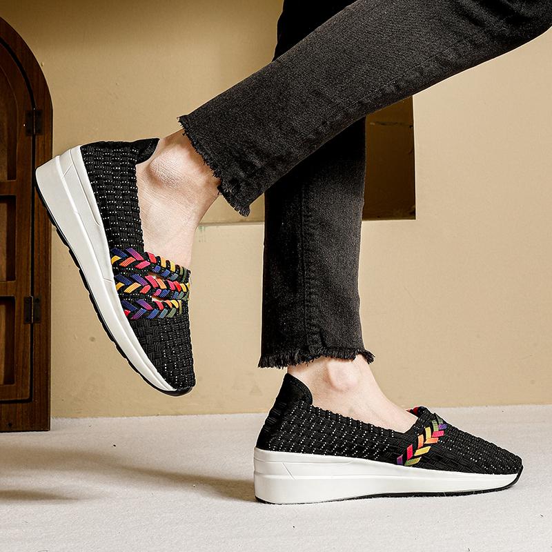 Letní červeno-černé platformové boty pletené plážové boty dámské espadrilky černé nazouvací boty ležérní klínek vícebarevné tenisové tenisky velká velikost