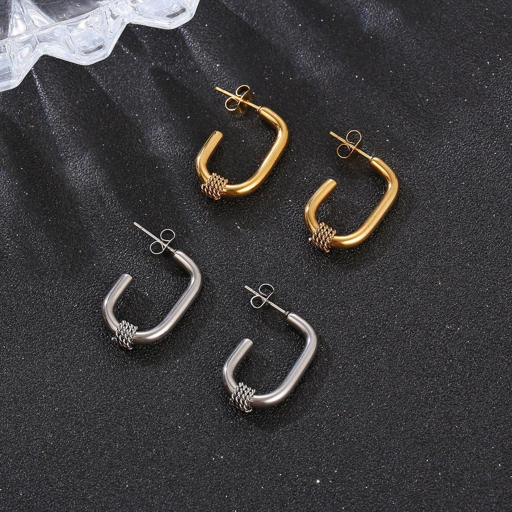 INS-Style European & American Oval Earrings - 18K Gold Stainless Steel Trendy Geometric Design for Women