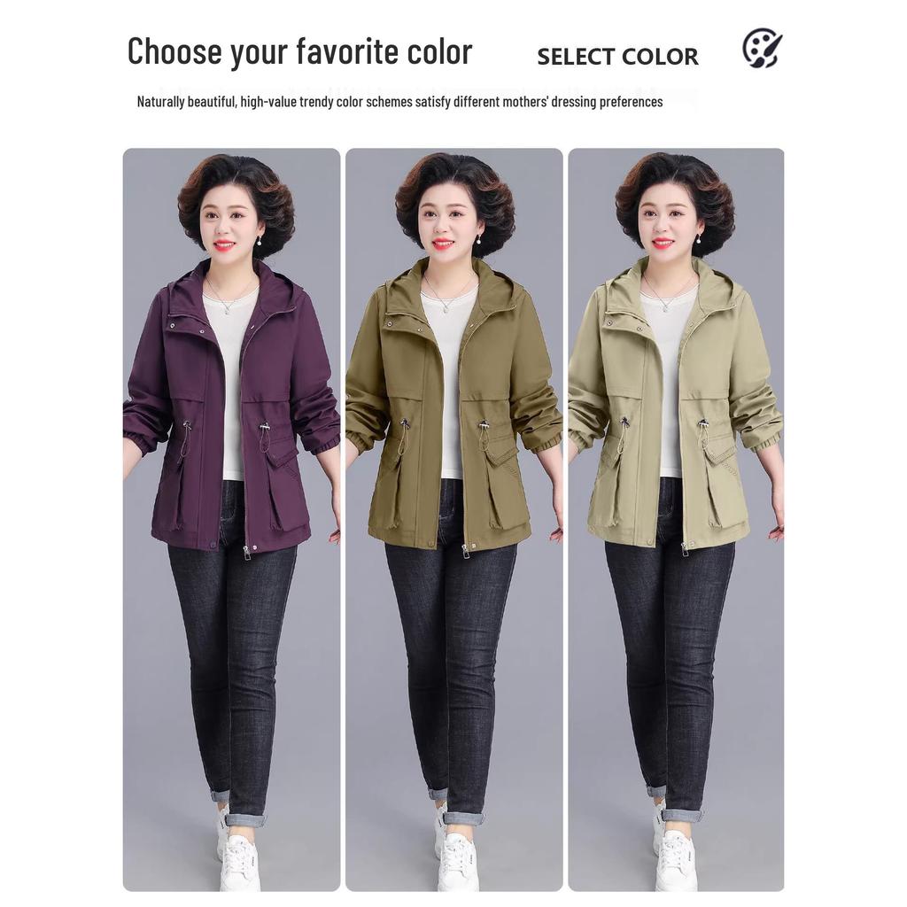 Noble Lady Spring-Autumn Hooded Jacket for Middle-Aged and Elderly Women - 2026 New Style