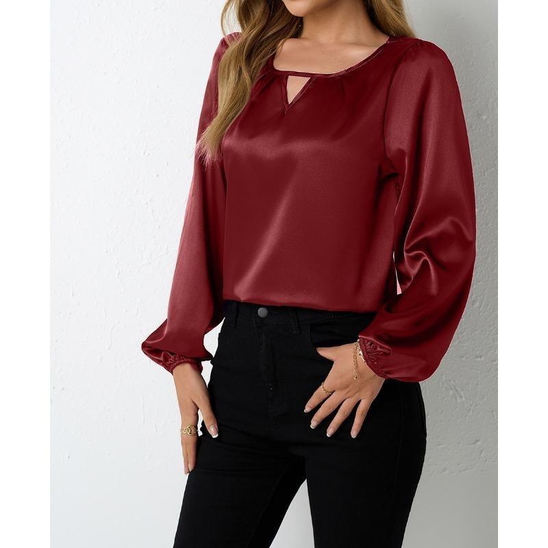 

Блузка женская шелковая плиссированная с длинным рукавом тонированная M бордовый
