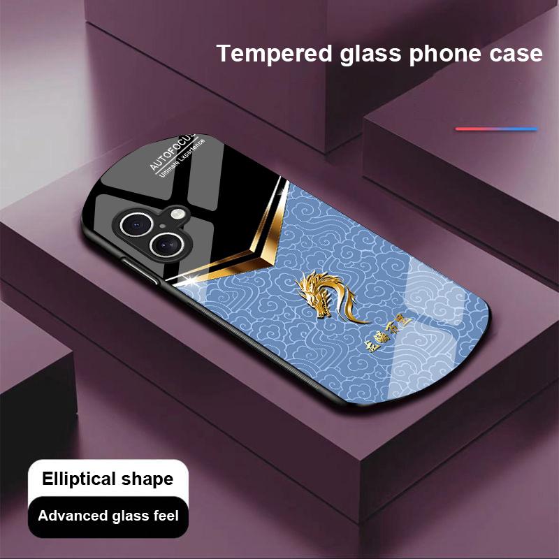 V-shaped Faucet For Apple IPhone 16 11 13 15 14 Pro Max 12 Mini 7 8 Plus XR X XS SE Elliptical Shaped Tempered Glass Phone Case