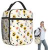 Das Muster von Bienen beim Blumenpflücken Isolierte Lunchtasche für Damen Kinder Tragbare Lebensmittelboxen Thermische Lunchbox Tragetasche