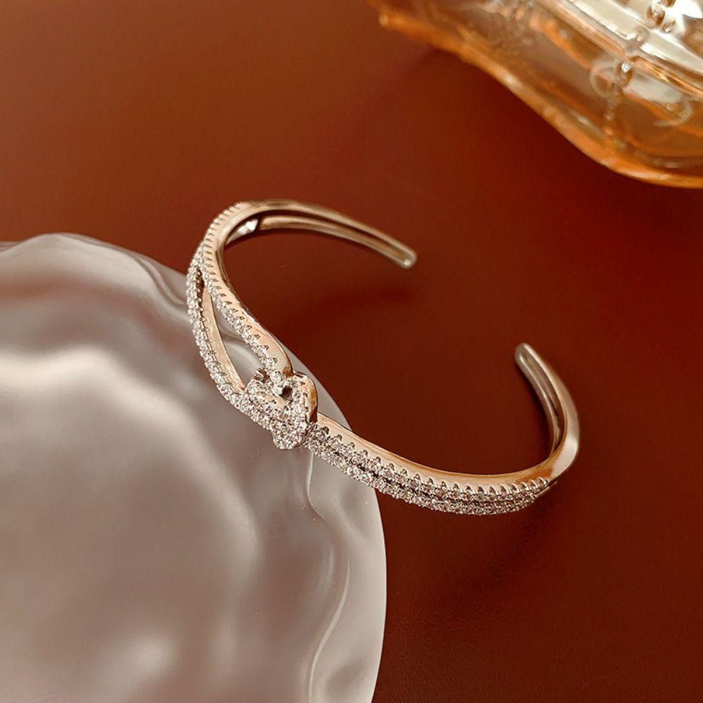 Double Layer Cuff Bangles Light Luxury Exaggerated Bracelet Vintage Rhinestone Bracelet Gift