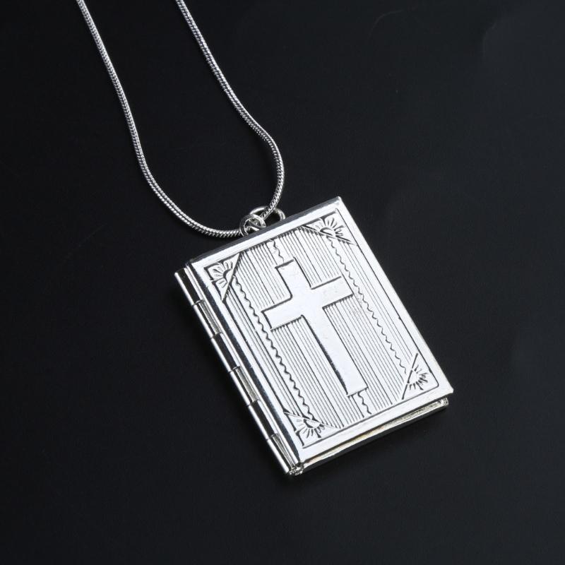 Bible Book Locket Charm Pendant for Jewelry Making Holy-Bible Pendant Cross Picture Box Frame Charm DIY Necklace Jewelry