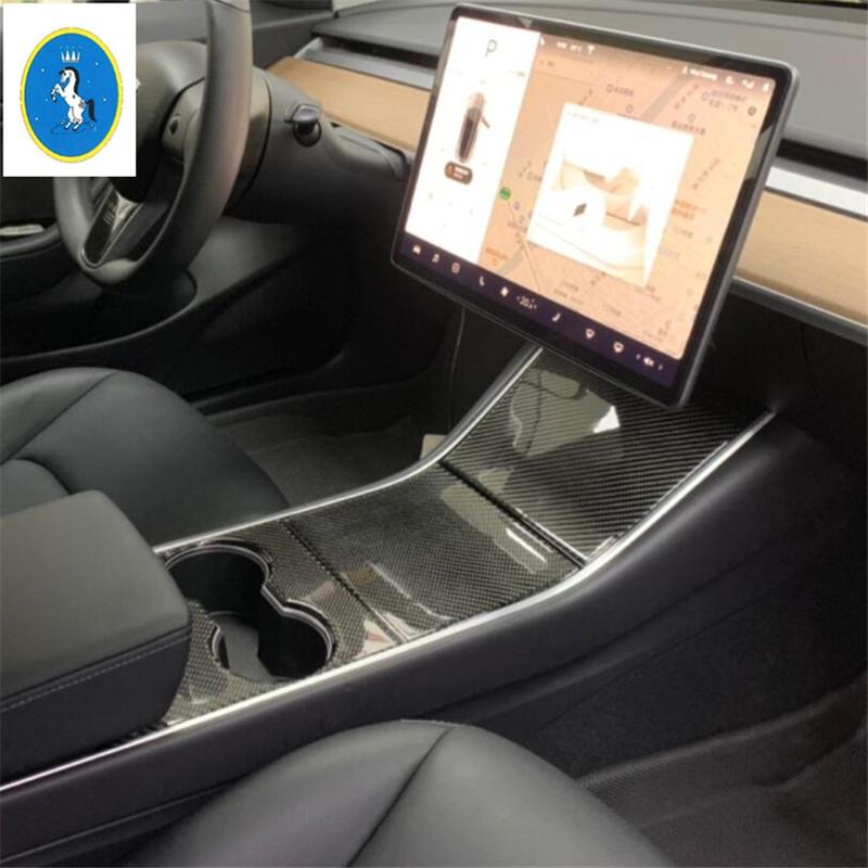 Front Seat Central Console Row Water Cup Holder Decor Panel Cover Sticker Trim Fit For Tesla Model 3 2018 -  Car Accessories