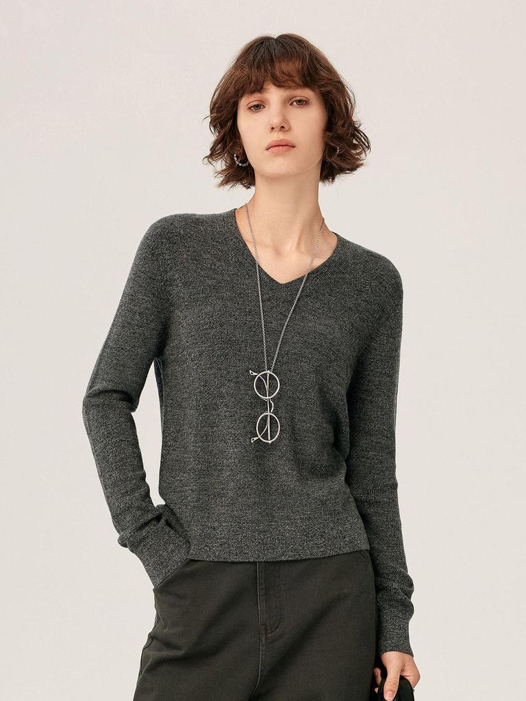 Autumn/Winter 2025 Women's V-Neck Pure Wool Slimming Pullover Sweater