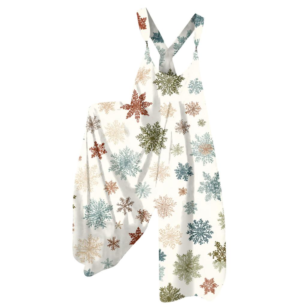 Women's Summer Overalls Floral Print Vintage Jumpsuit (Non-Adjustable Straps)
