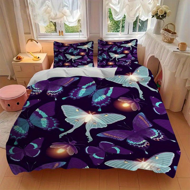 3pcs Butterfly Print Bedding Set, Suitable for Bedroom Decoration, (Includes 1 Duvet Cover And 2 Pillowcases, Quilt Not Included) Yy250822110