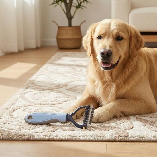 Pet Grooming Rake, Dual-Sided Stainless Steel Blades, Pet Deshedding And Dematting Brush, Undercoat Rake for Dogs Cats Thick Coats Detangling