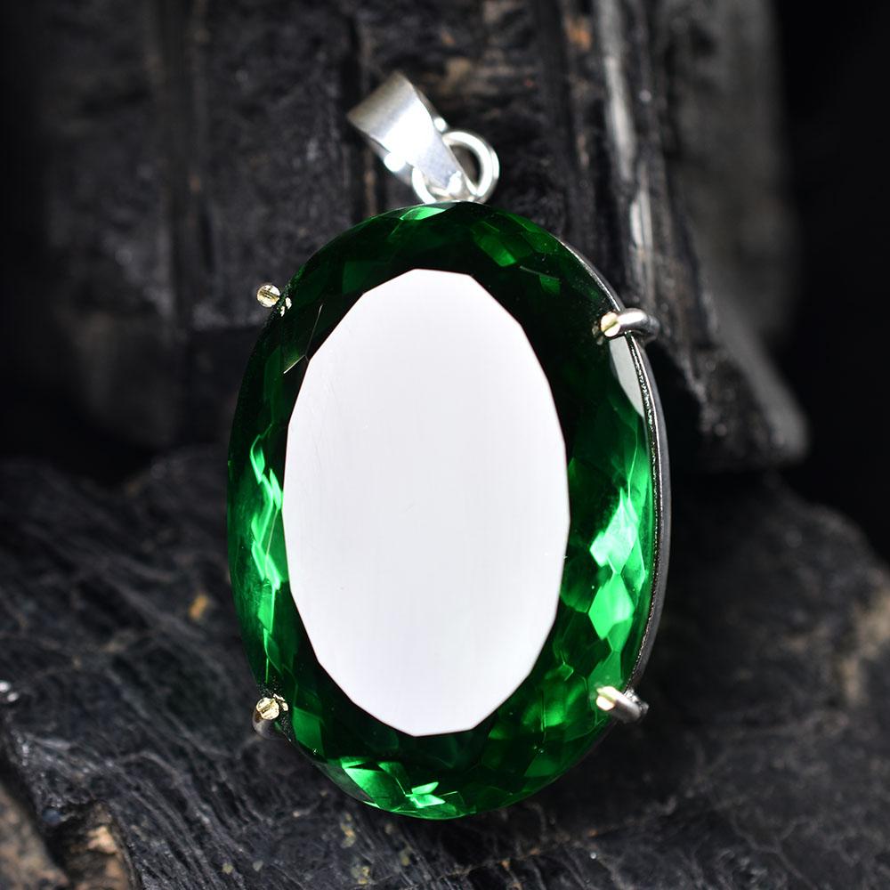 NATURAL Pendant 120.65 Ct Oval CERTIFEID 925 Sterling Silver Green Gemstone -w K-MY.PD-333-NS-Wh-gT