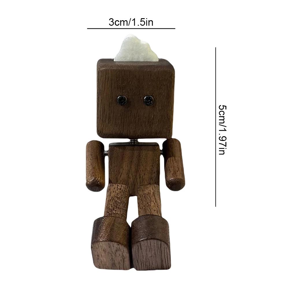 Shaking Wooden Man Figurine with Strong Base Cute Car Wood Ornaments Funny Wood Leg-swinging Robot Desktop Decor for Home/Office