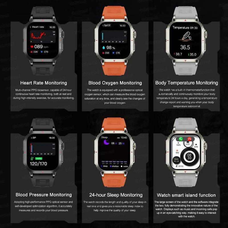 2025 New Military Smart Watch Men Outdoor GPS Sports Fitness Tracker Health Monitor 1.95" BT Call Smartwatch For Xiaomi Huawei