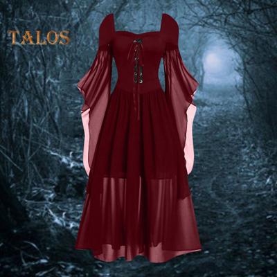 Vinatge Dámske šaty Nepravidelný Rohož Rukáv Jednofarebný Trieda A Veľký lem Tenký pás Skladaný Remienok na Šnurovanie Stredoveká halloweenska párty Cosplay Kostýmová párty