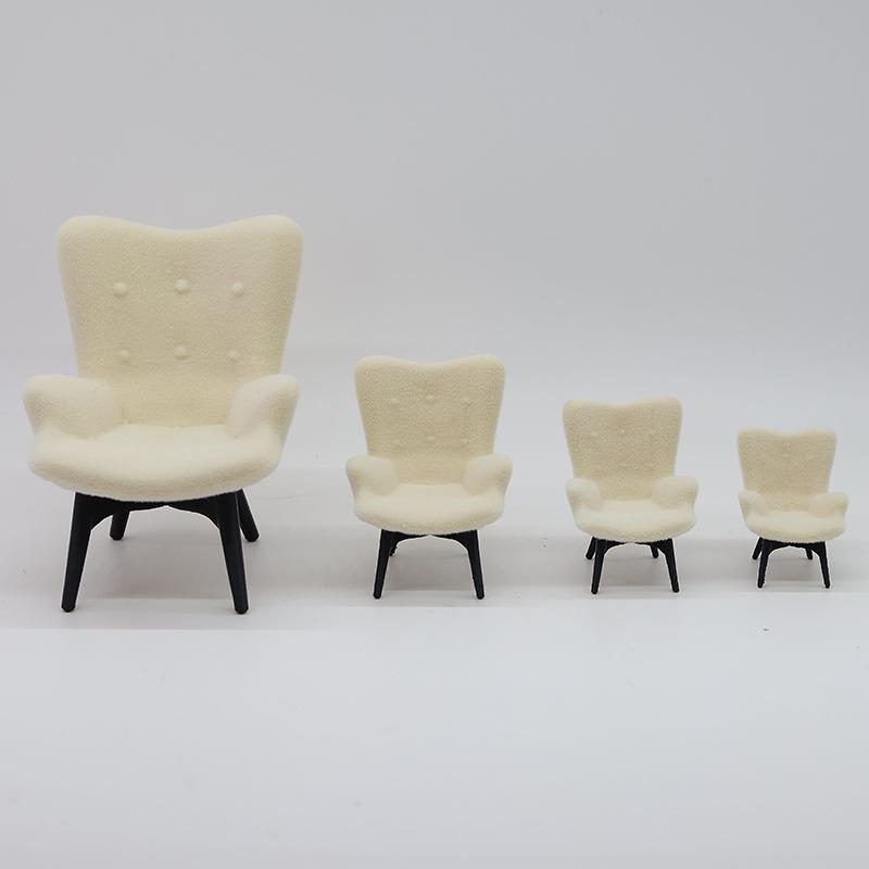1 Piece 1/12 Dollhouse Mini Plush Sofa Chair Side Table Furniture Model For Doll House Decor Simulation Single Person Sofa