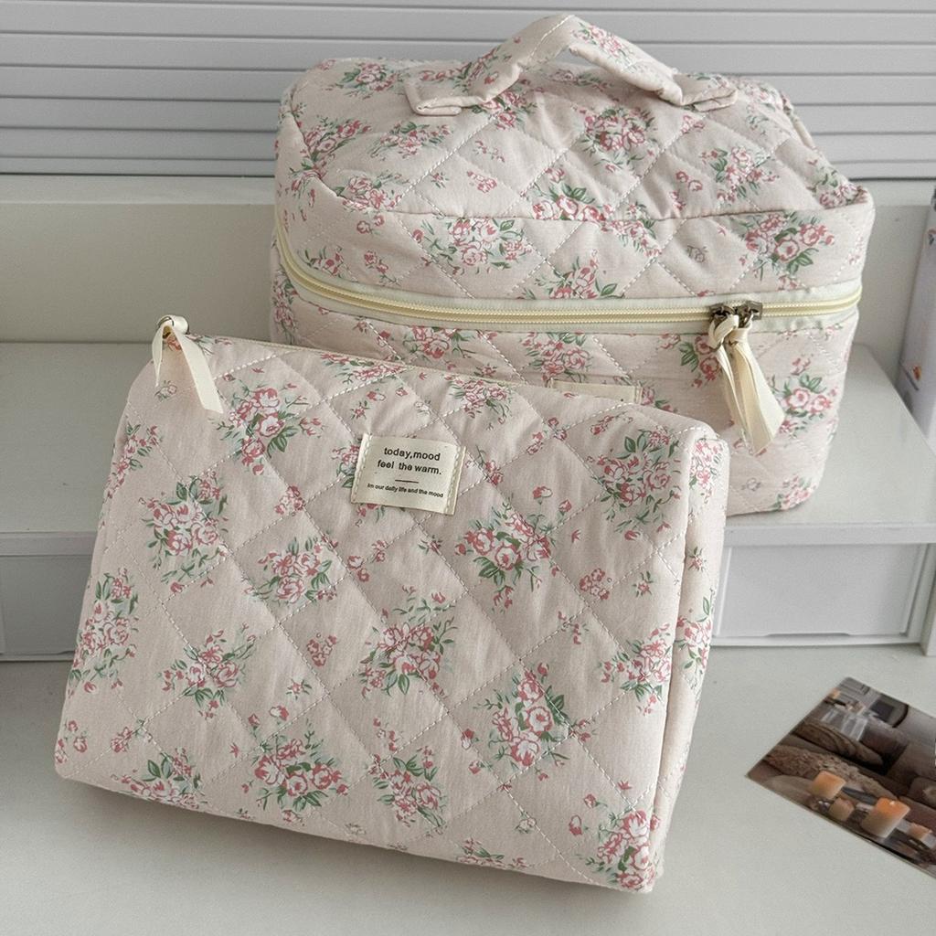 Fashion New Pink Flower Women Cosmetic Bags Handbag Travel Organizer Cosmetic Makeup Storage Pouch Portable Zipper Tote Bag