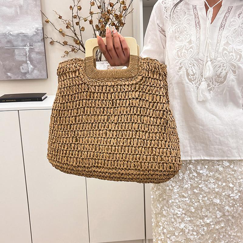 Elegant Female Square Shopper Totes Summer High-quality Straw Bag Women's Designer Large Capacity Handbag Woven Travel Beach Bag