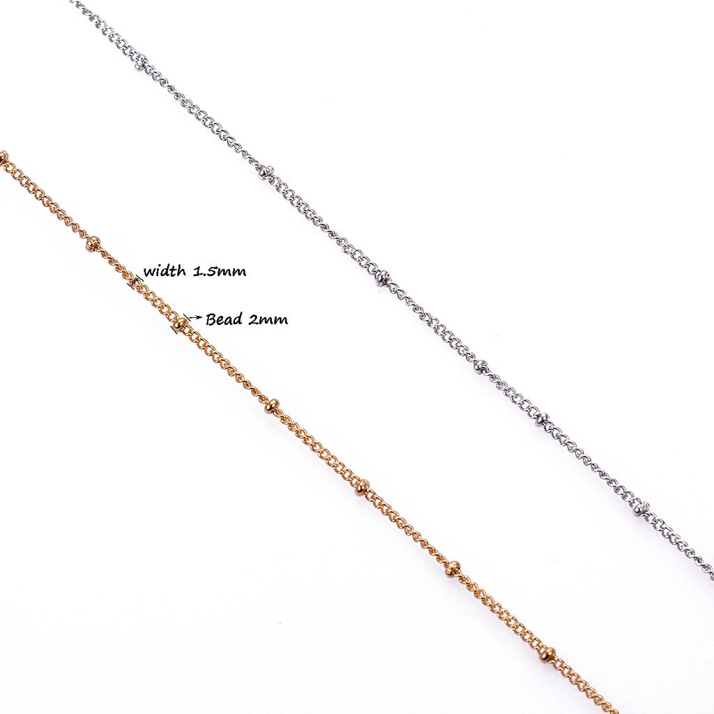 1Pc Width 1.5mm Stainless Steel Bead Link Chain Necklace DIY Jewelry Making for Pendant Necklace Bracelet Foot Jewelry