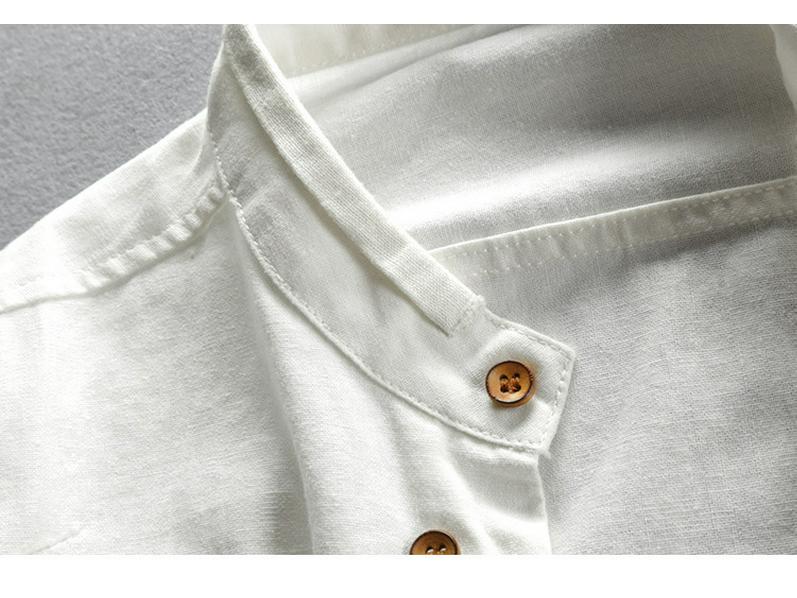 2025 Men's Casual Linen Shirt - Autumn/Winter Chinese Style with Stand Collar