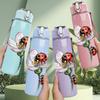 1PC Ladybug On Fresh Flower Print 750ml Color Plastic Sports Water Bottle Leakproof Flip Straw Lid Suitable for Sports Office Home Use
