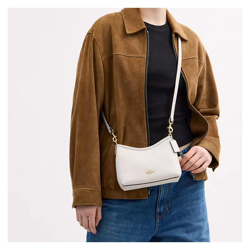 Coach Laurel 19 Logo Logo Zip Calf Leather Crossbody Shoulder Bag Small Women's Chalk White