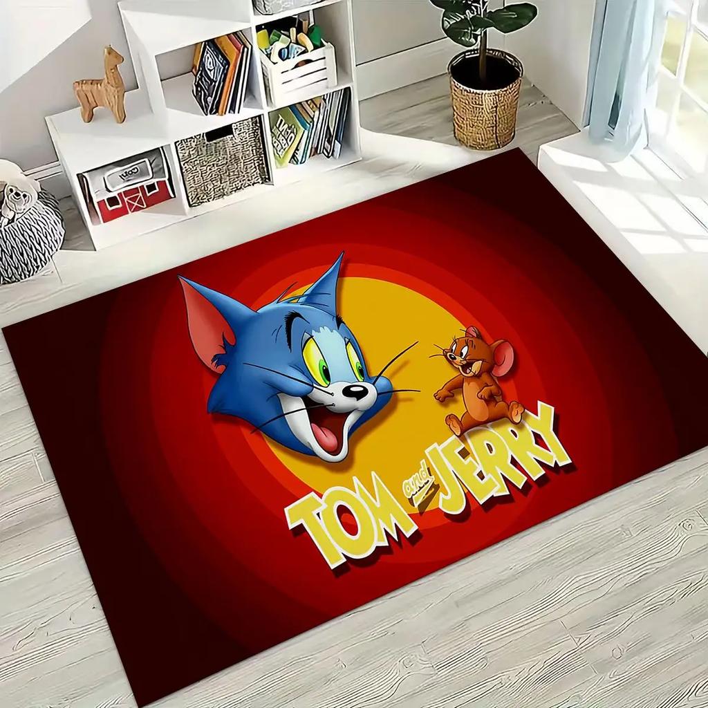 Dywanik Artystyczny z Kreskówką Tom i Jerry Kot Mysz 3D do Sypialni Salonu Kanapy Domu Mata Wycieraczka Dekoracja, Duża Antypoślizgowa Mata Podłogowa dla Dzieci