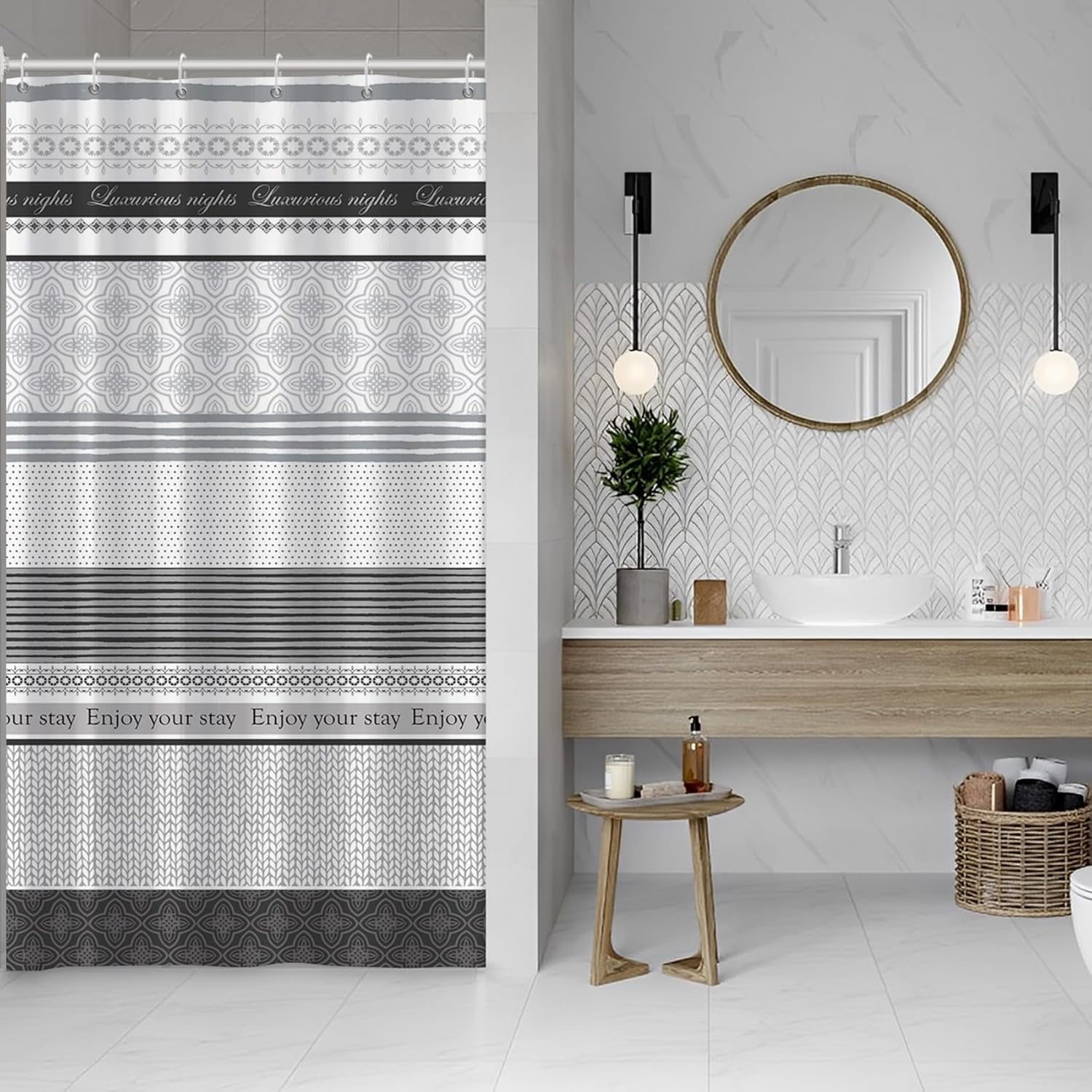 

Luxurious Nights Shower Curtain Modern Geometric Pattern Bathroom Decor Waterproof Fabric Bath Linen Set Hotel Style Design W60H190(CM)-1 Pcs