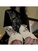 Long-sleeved T-shirt, Loose Fit, Faux Two-piece, Round Neck, Retro Print.