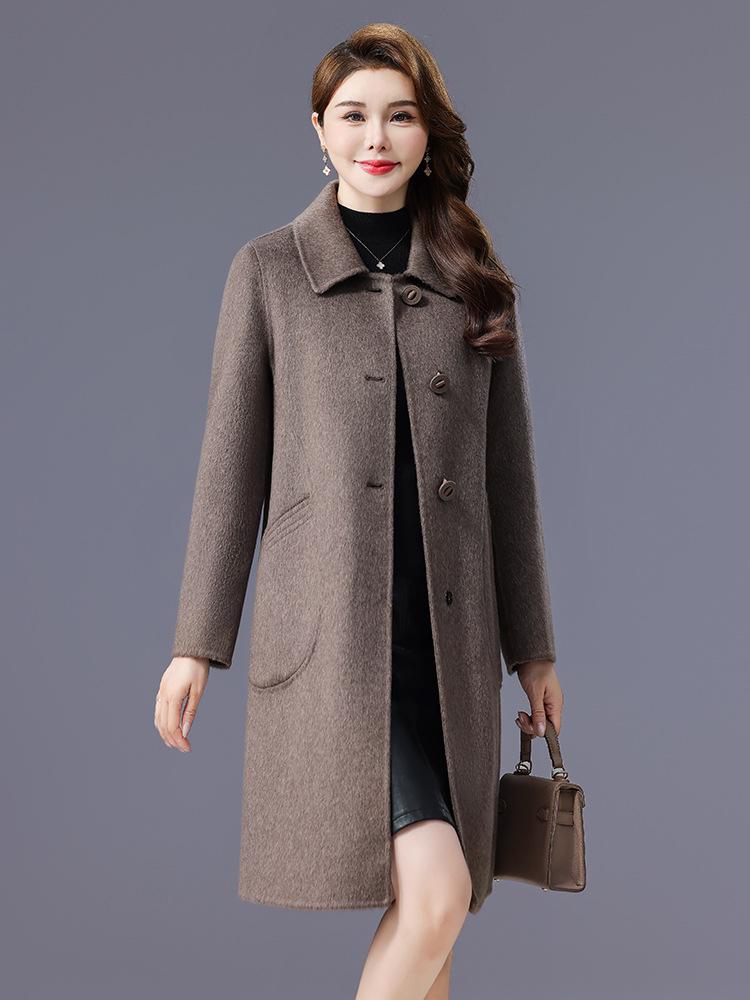 Women's Double-Faced Wool Camel Hair Coat - Autumn/Winter Style, Middle-Aged Mother's Loose, Slimming, Elegant Overcoat