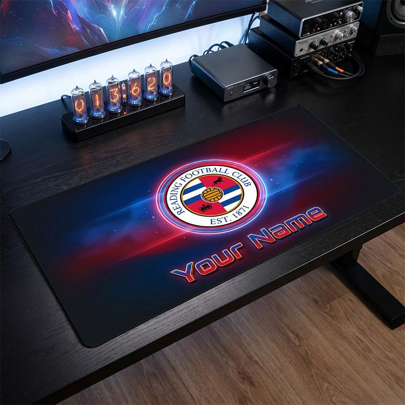 Tapis de Souris Personnalisé Reading FC Grande Taille, Impression de Nom Personnalisé, Tapis de Bureau Antidérapant Logo Football Cadeau Gaming