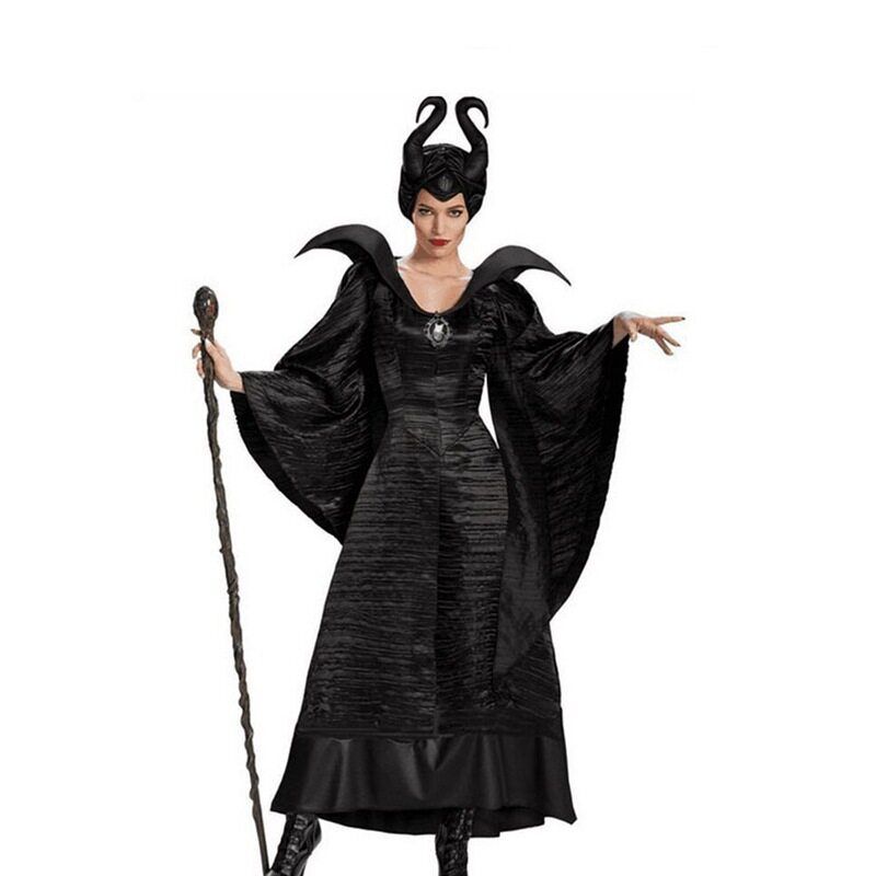 Maleficent Costume Witch Halloween Adult Costume Bar Party Dress Cosplay Dance Party Dropshipping Clothing+Hat S
