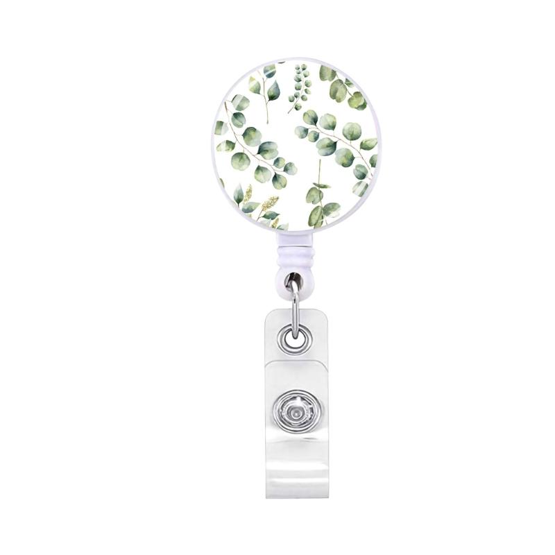 Flower Print Badge Holder Retractable Badge Holder Rotating ABS Badge Holder with Metal Clip for Nurse Doctor Student