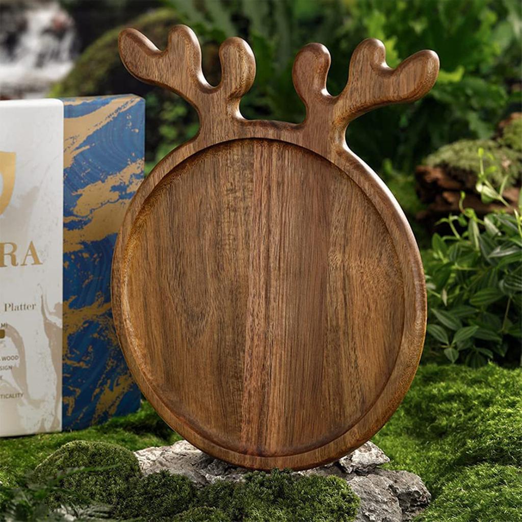 Christmas Dinner Plate Wooden Cheese Charcuterie Board Xmas Platter Wood Charger Plates For Christmas Holiday Festive Serving Dish Decorat