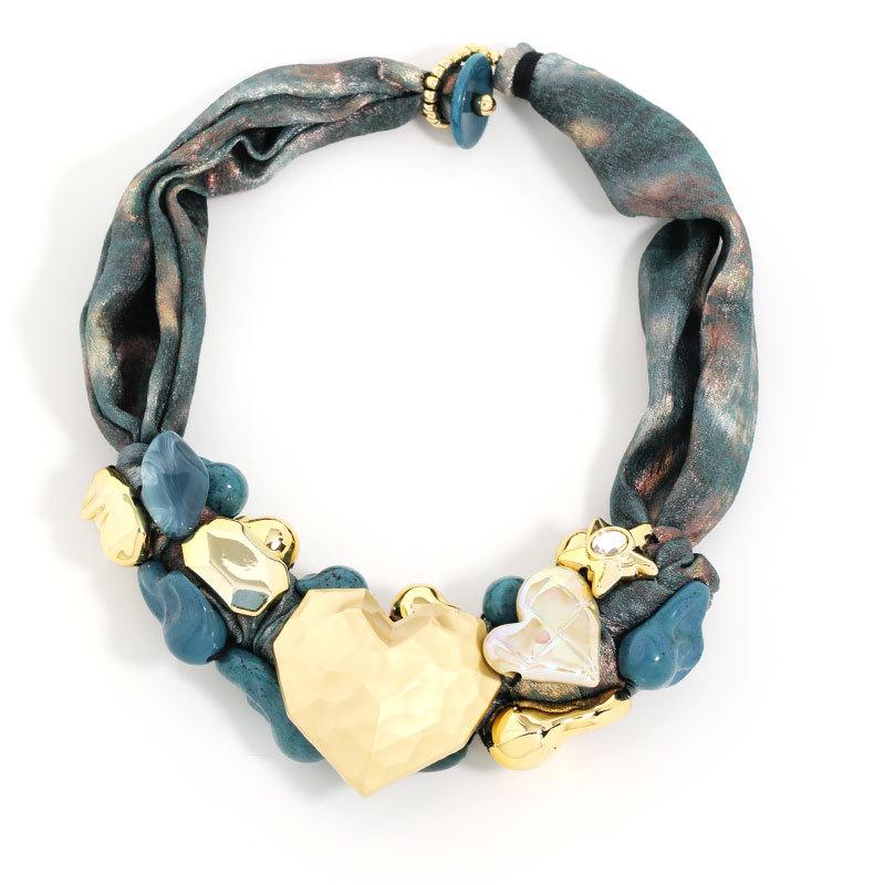 

Statement Beads Necklace with Heart Pendant for Women Elegant Wedding Party Jewelry синий