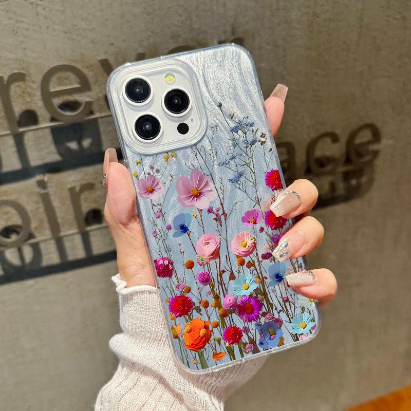 

Роскошный блестящий тонкий чехол с цветочным принтом для iPhone 16 15 Pro Max 14 Pro 13 12 11, глянцевый противоударный гибридный чехол из ТПУ и ПК, прозрачный чехол для телефона iPhone 11 горячий розовый