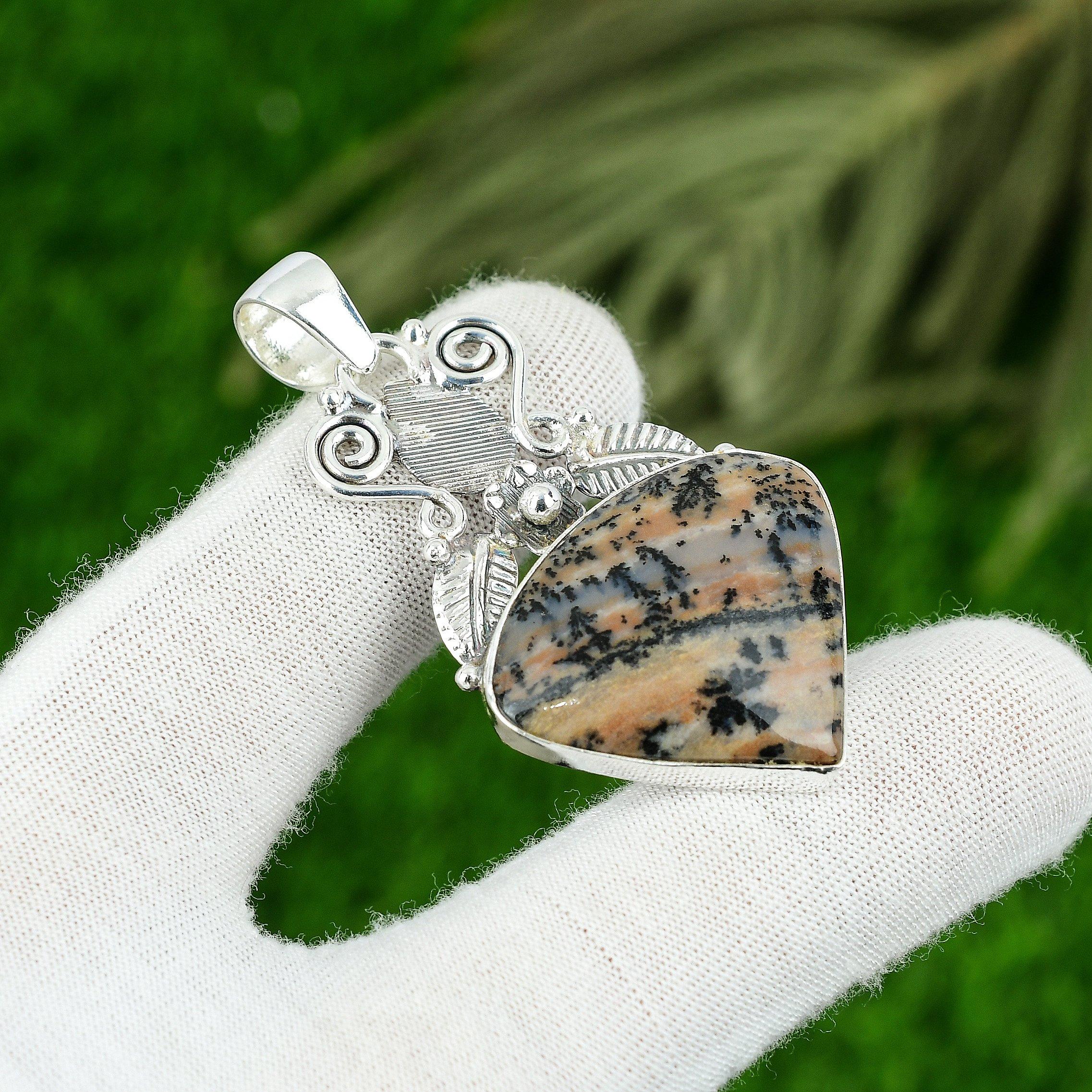 

Mothers day Deal Honey Dendrite Opal Gemstone 925 Silver Bezel Pendant Jewelry