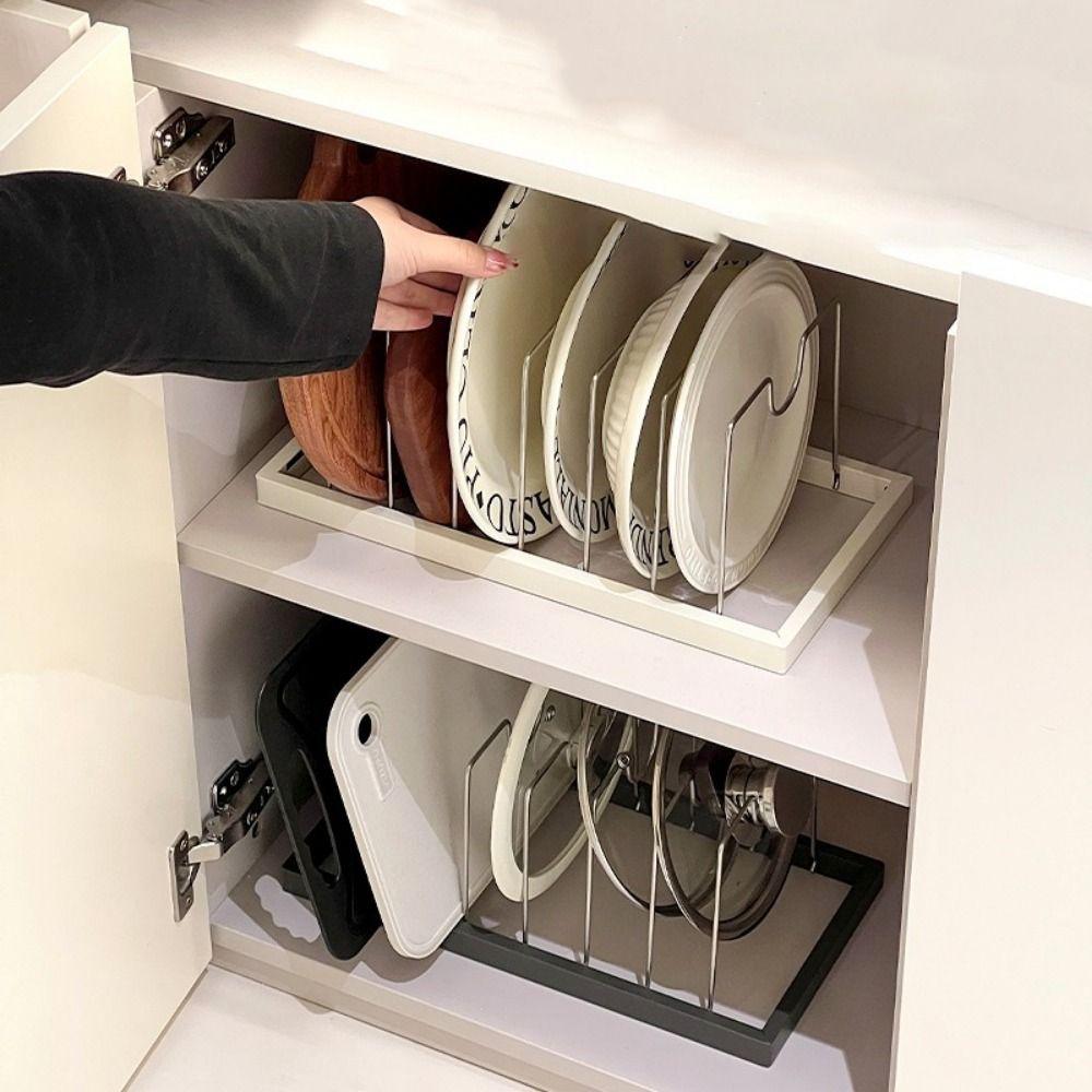 6 Girds Dish Drying Rack Adjustable Cutting Board Holder Practical Pot Lid Storage Rack Cabinet