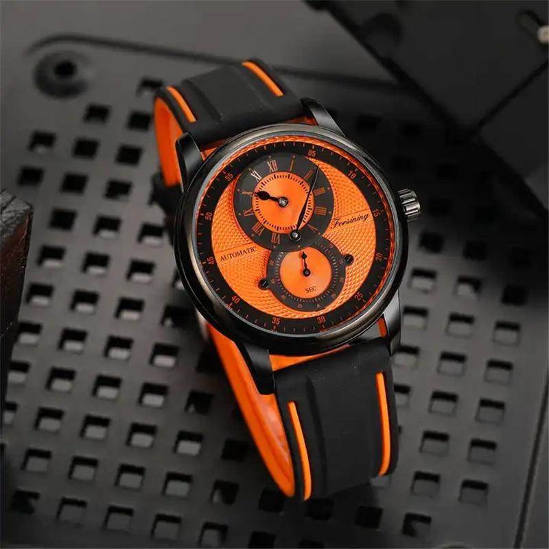 Men Wristwatch Black Blue Dial Automatic Transparent Mechanical Watch Silicone Rubber Band Male Sport Clock Relogio Masculino366