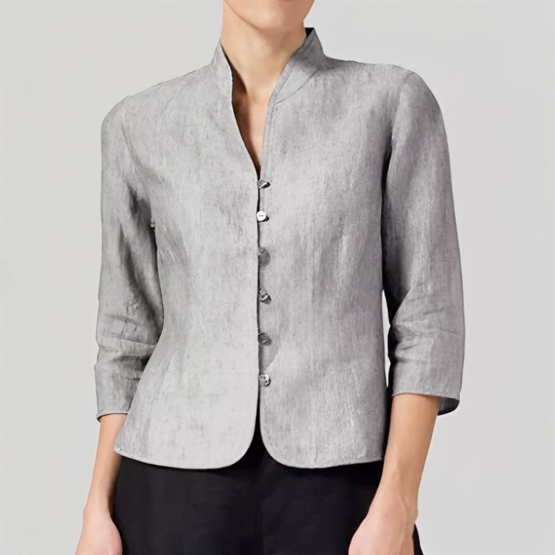 

Женская Сезон Хлопок и Лен Однотонная Маленькая Куртка Приталенного Кроя Обычный Рукав Воротник-стойка Пуговица XXL серый