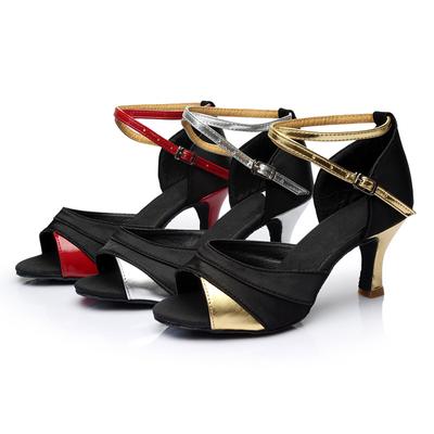 Women'S High Heel Latin Dance Shoes Black Satin Soft Bottom Cha Cha Tango Ballroom Waltz Professional Dancing Shoes